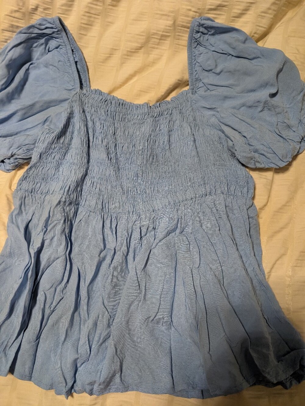 George Light Blue Puff Sleeve Smocked Top